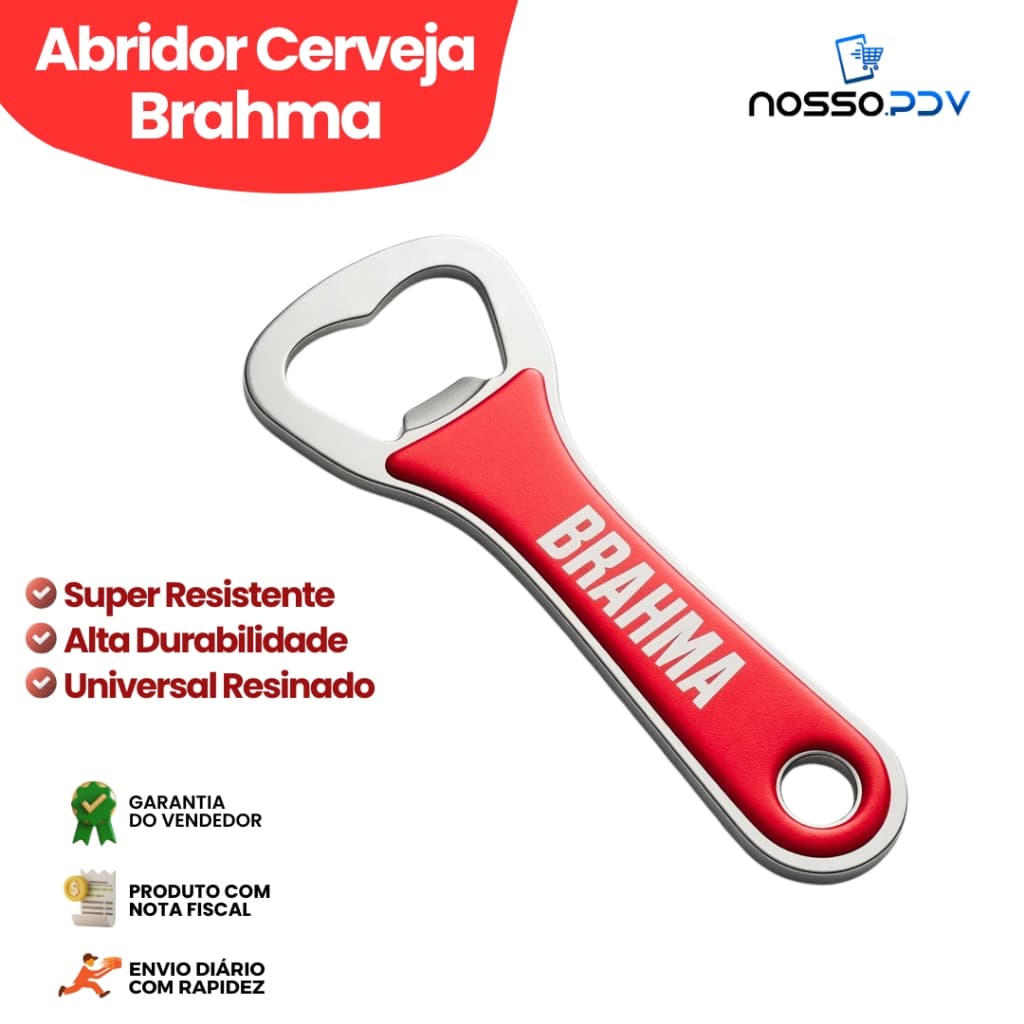Abridor de Garrafa Brahma em Aço Inox 10cm Para Cerveja, Refrigerante, Bar e Cozinha