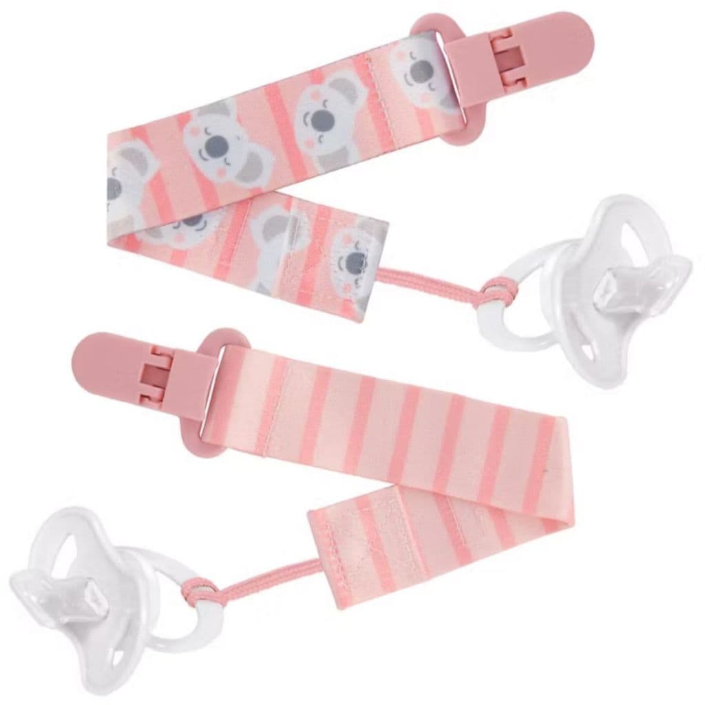 Kit 2 Prendedores de Chupeta Bebê com Clipe Porta Chupeta Anti Queda Coala Rosa