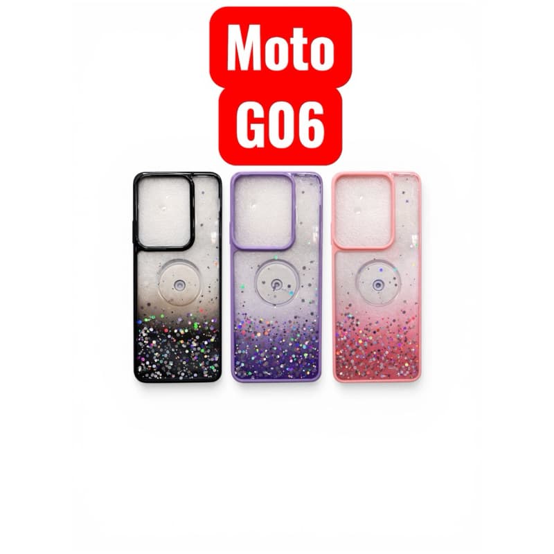 Kit Luxo Moto G06 4G – Capa capinha anti shock Glitter Brilhante + PopSocket + Película 3D inclusa