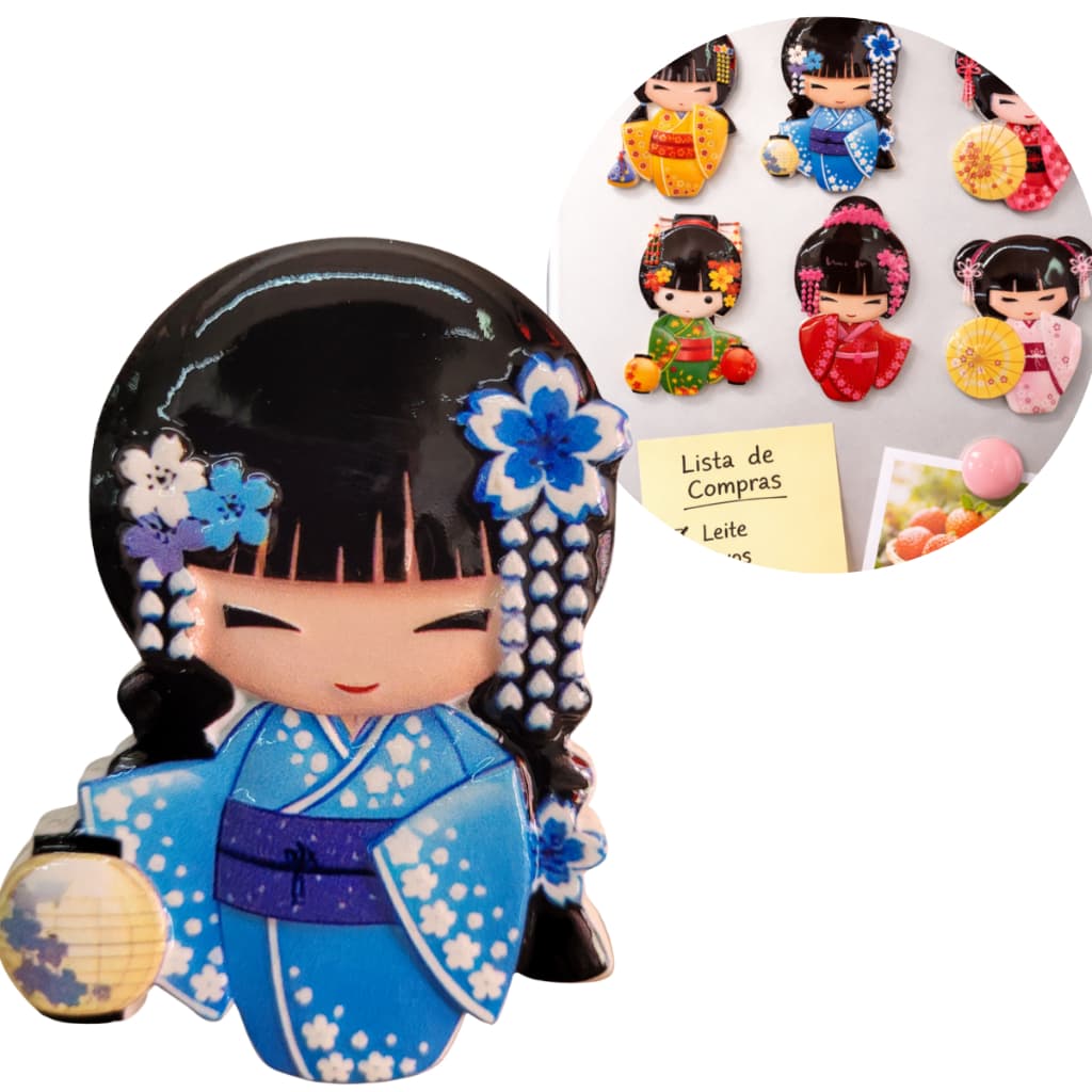 Imã Decorativo Em Porcelana Resinada Japonesinha De Kimono  Gueixa