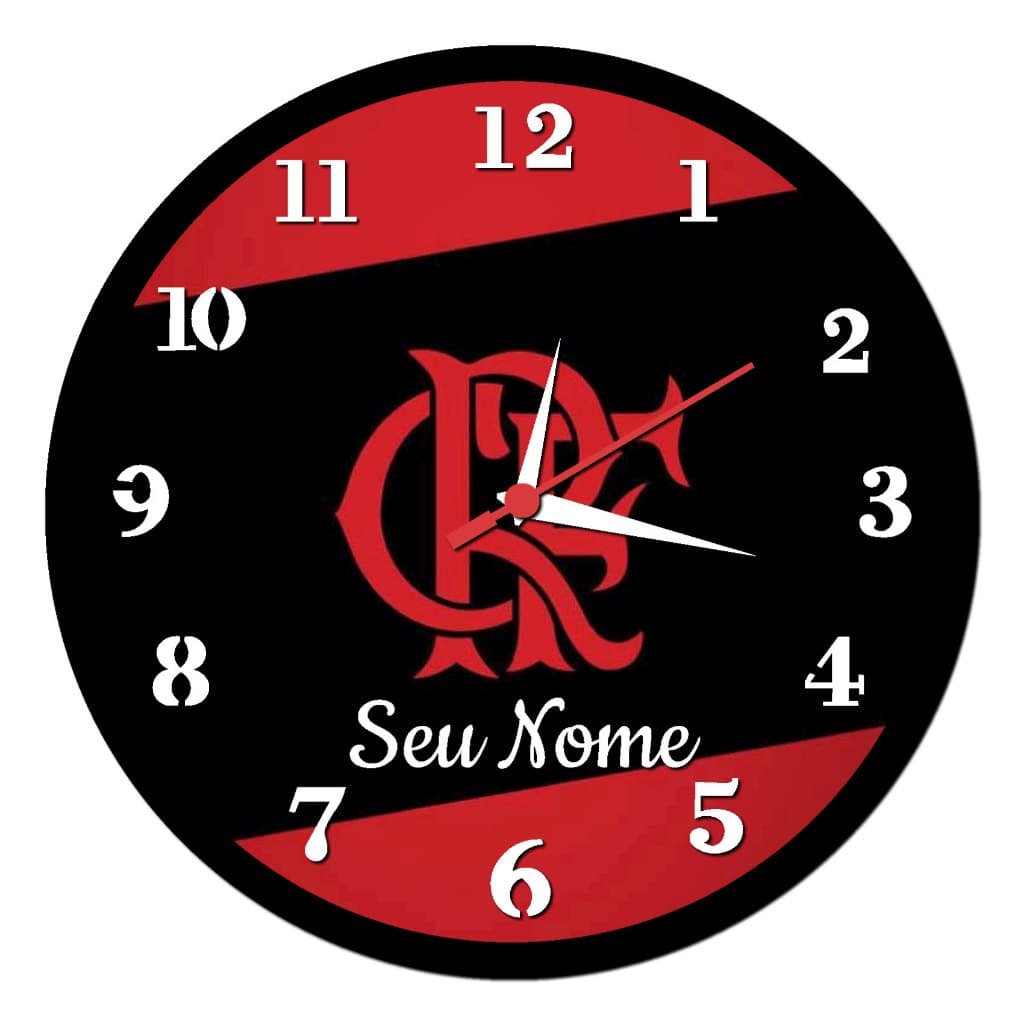 Relógio De Parede Silencioso Redondo Flamengo Personalize Com Seu Nome