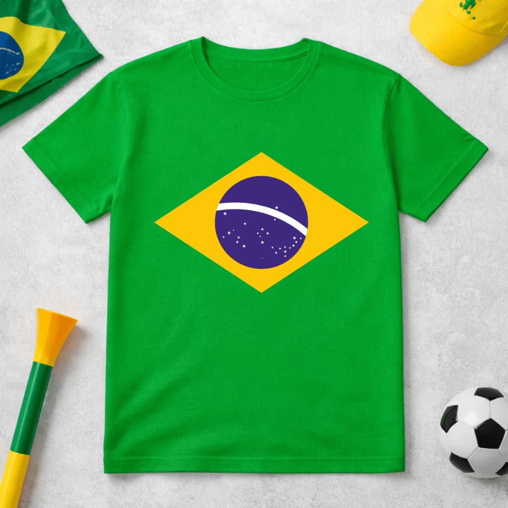 Camiseta Infantil Brasil Futebol Copa Estilo Torcedor Premium Bandeira Algodão