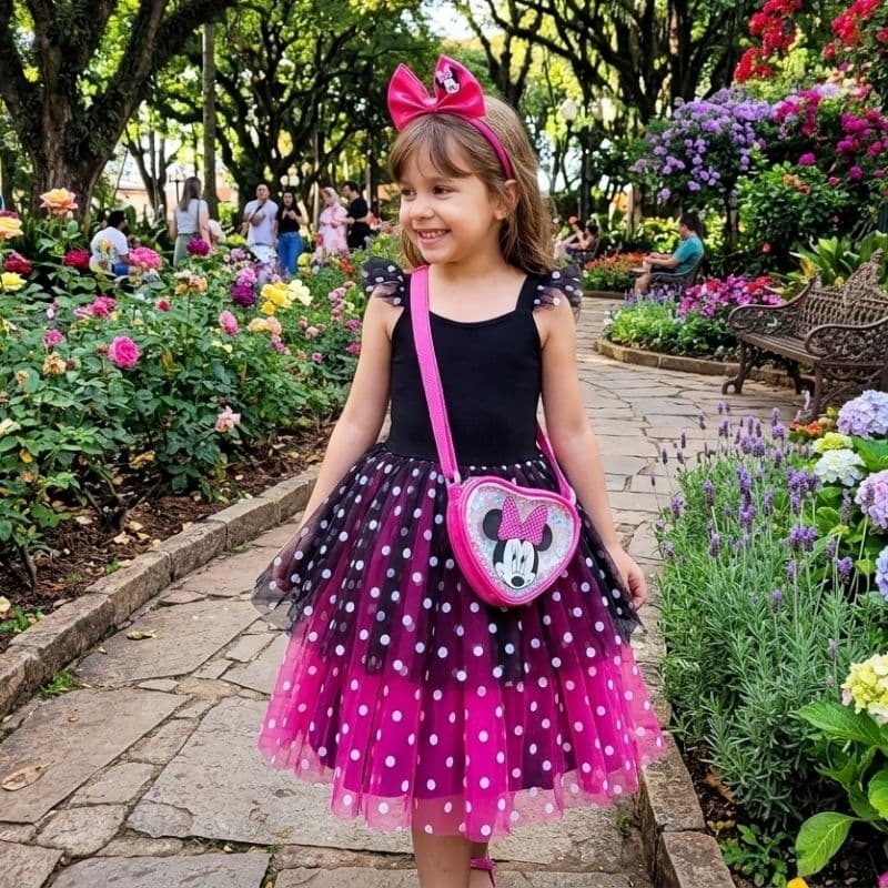 kit bolsa infantil Minnie +tiara/bolsa coração+ tiara da Minnie