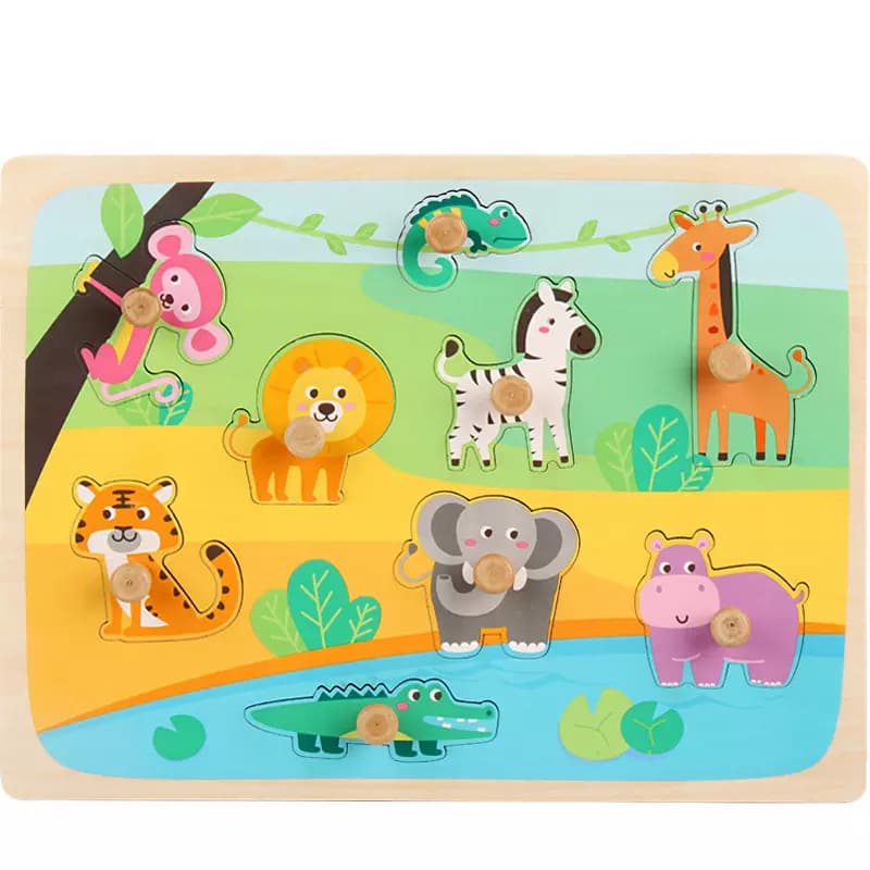 Quebra Cabeça Infantil Madeira com Pinos Animais Montessori