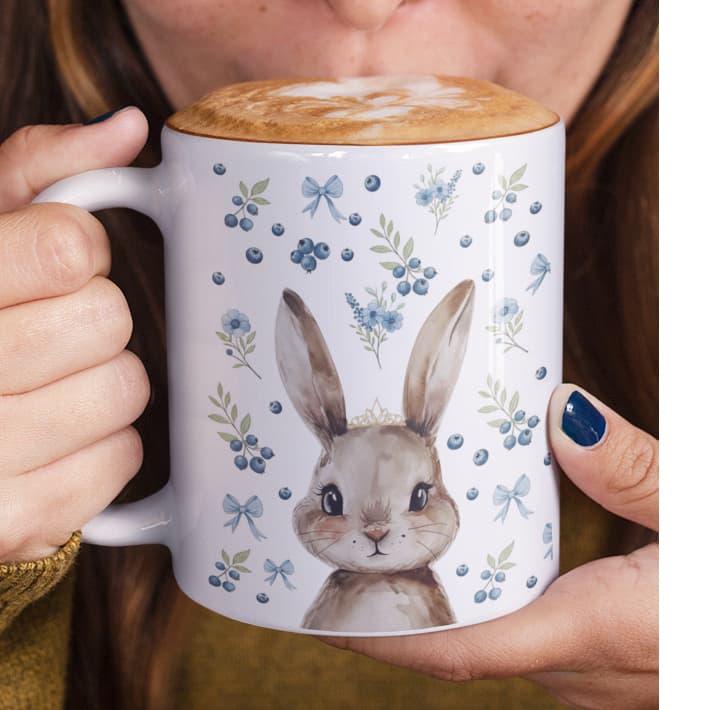 Caneca Coelhinho Fofo com Flores | Caneca Fofa Estilo Cute para Café Chá Presente Criativo