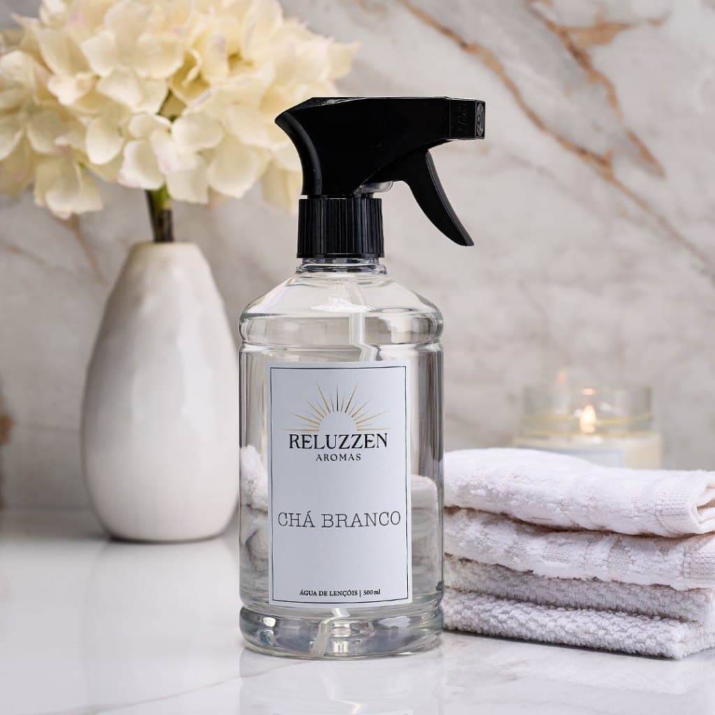 Água de Lençóis Chá Branco 500ml Perfume para Tecidos Aromatizador Essência Premium