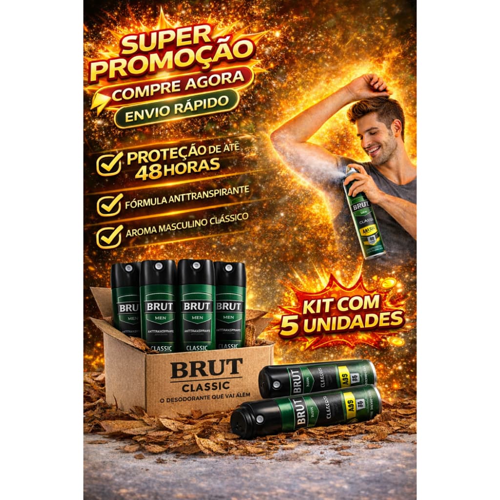 Super Oferta Kit 5 Desodorante Brut Classic 48h Masculino Aerosol 150ml - Compre Agora Aqui
