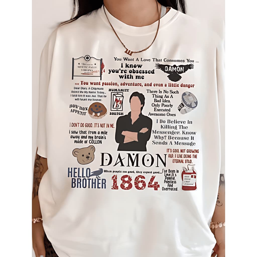 Camiseta Damon Salvatore Style Vampiro Bad Boy TVD Fã Série Camisa Unissex