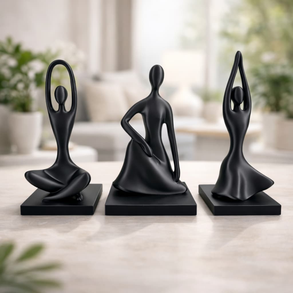 Escultura Decorativa Moderna Trio Harmônico Kit 3 Peças Elegância e Sofisticação Para Sala Estante ou Escritório