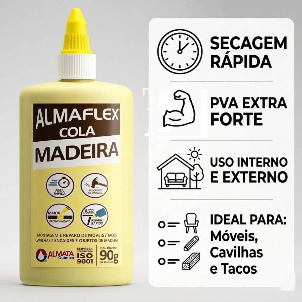 Cola De Madeira Almaflex 90g PVA Secagem Rápida P/ Marcenaria - Promoção !