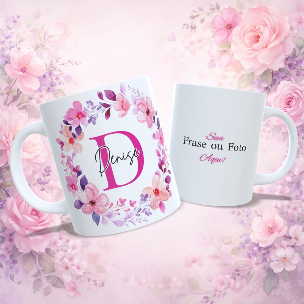 Caneca Personalizada Nome Frase Foto Flores Rosa Presente