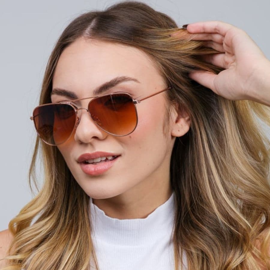 Oculos Piloto Aviador de Sol Oculos Grande Feminino Emborrachado Lentes Flat