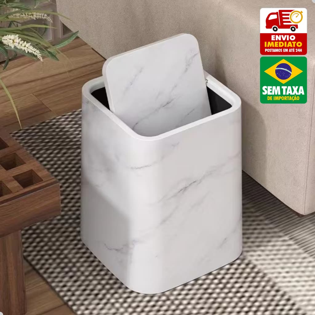 Lixeira Basculante Design Mármore 26cm Plástico Banheiro Lavabo Cozinha