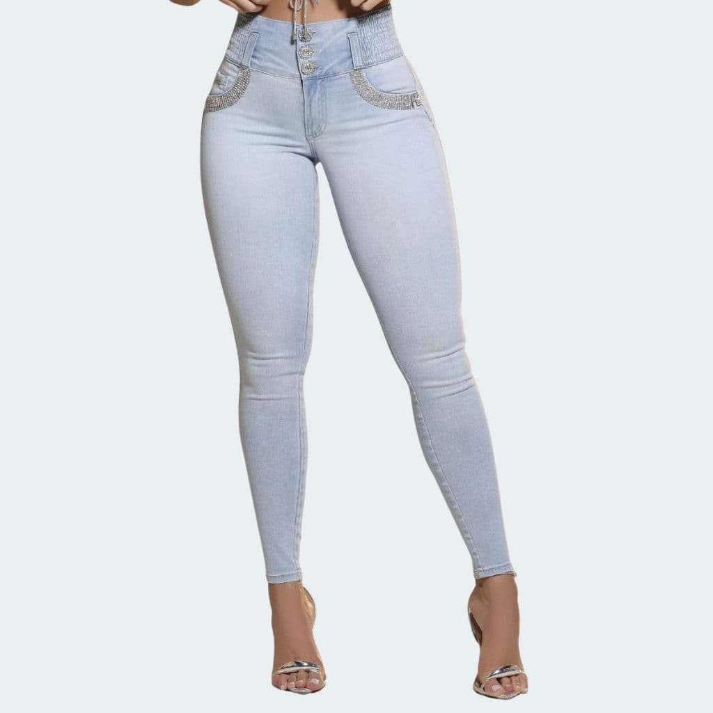 calça feminina pit bull jeans skinny, Calça Cós Mágico Pit Bull Jeans Modeladora e Estilosa com Detalhes de Strass.