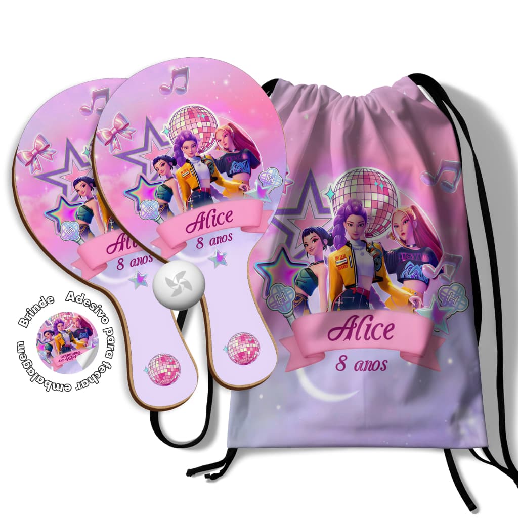 7/10/15/20/25 Kit Mochilinha e Raquetes Ping Pong Guerreiras do Kpop