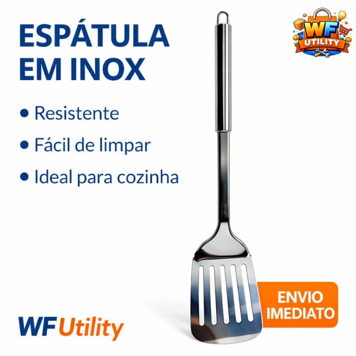Espátula Vazada de Aço Inox Utensílio de Cozinha Durável