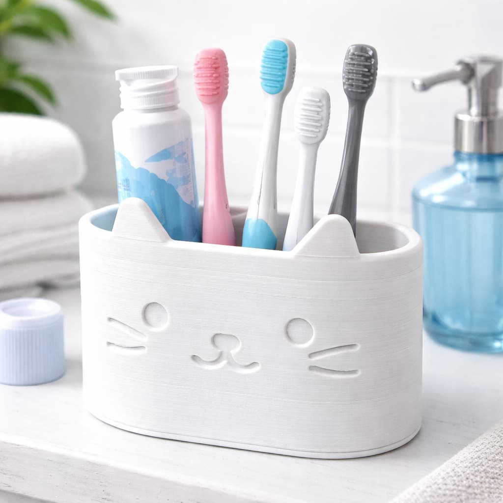Porta escova de dentes Decoração gatinho Organizador banheiro Banheiro infantil Porta pincéis Porta treco