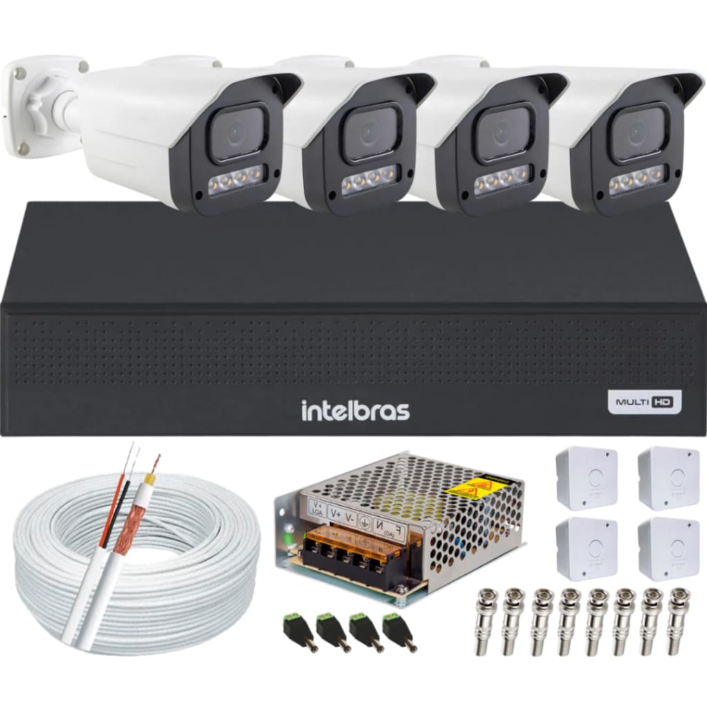 Kit 4 Câmeras Full Color C/Áudio Dvr Intelbras 4ch S/HD