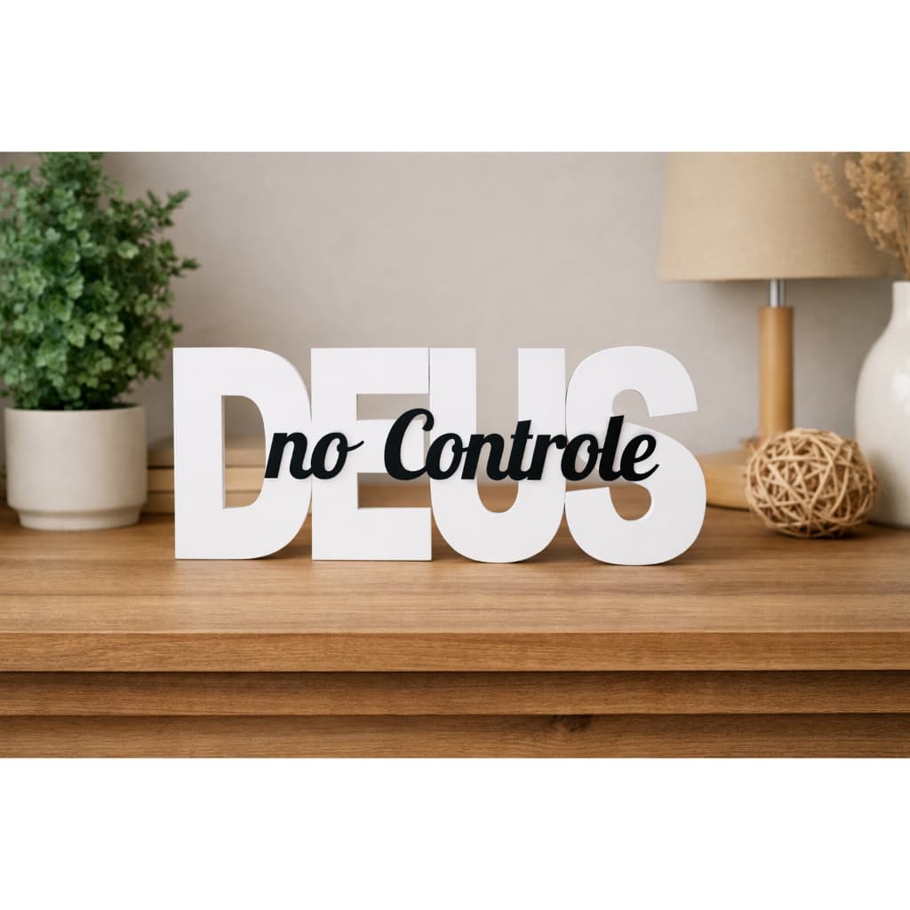 Enfeite Decorativo Deus no Controle Frase Cristã para Sala Aparador