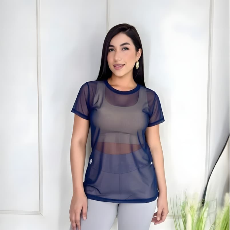 Blusa de Tule Feminina Transparente para Academia Camiseta Moda Fitnes