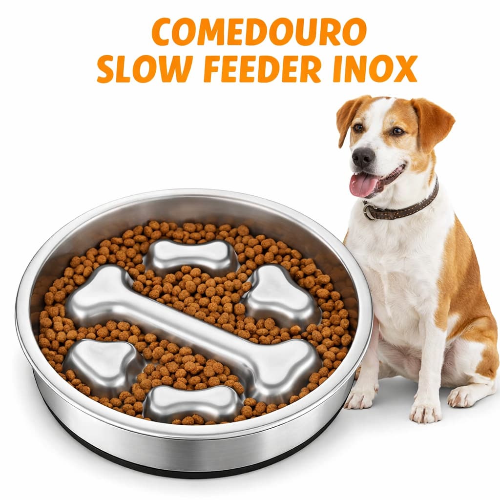 Comedouro Lento Educativo Interativo inox Linha Premium Cachorro Gato Alta Qualidade Antidepante Pet