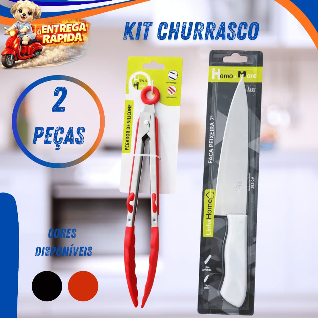 Kit Churrasco Faca Carne Peixeira Pegador Silicone Utensílios Churrasqueira Grill Restaurante Buffet