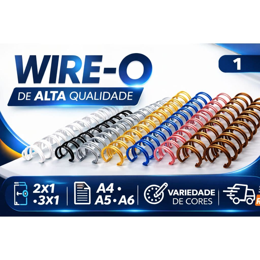 WIRE O PARA ENCADERNAÇÃO 2X1 1POL A4 E A5 BRANCO,PRETO,PRATA,DOURADO,ROSEGOLD,ROSACLARO E BRONZE