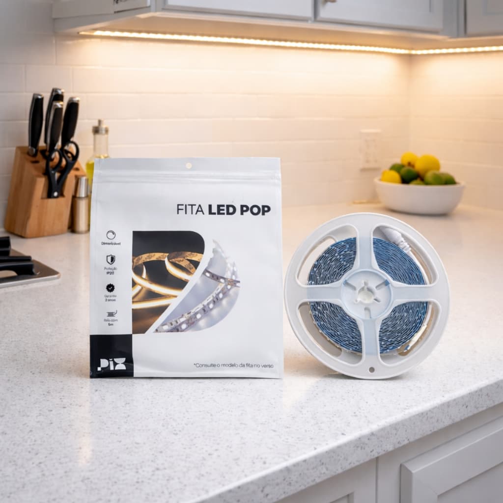 Fita Led Pop Dimerizável 12V 3000K Rolo 5m Promoção FG Frete Grátis Iluminação Sanca Gesso Móveis