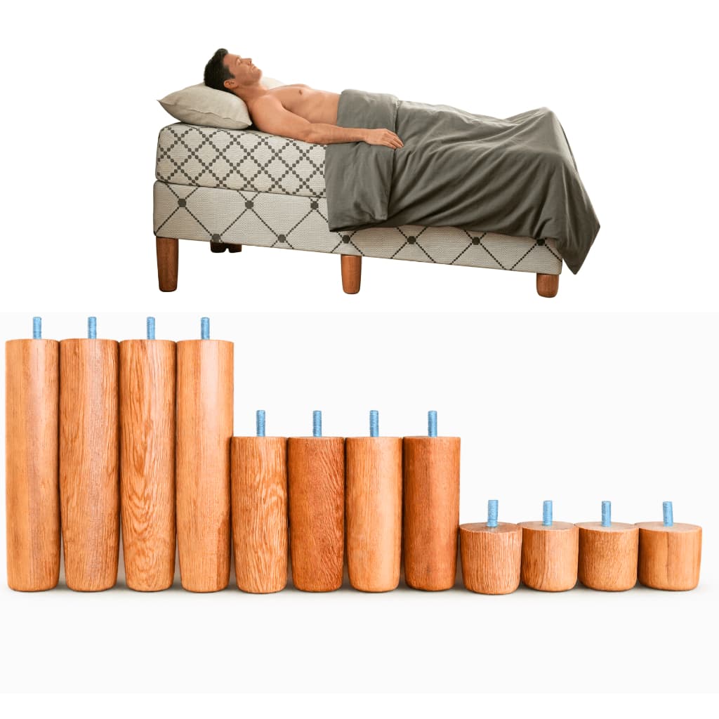 Kit Pés Anti Refluxo Para Cama Box Madeira Angelim Elevação Cabeceira Reduz Refluxo 12pc