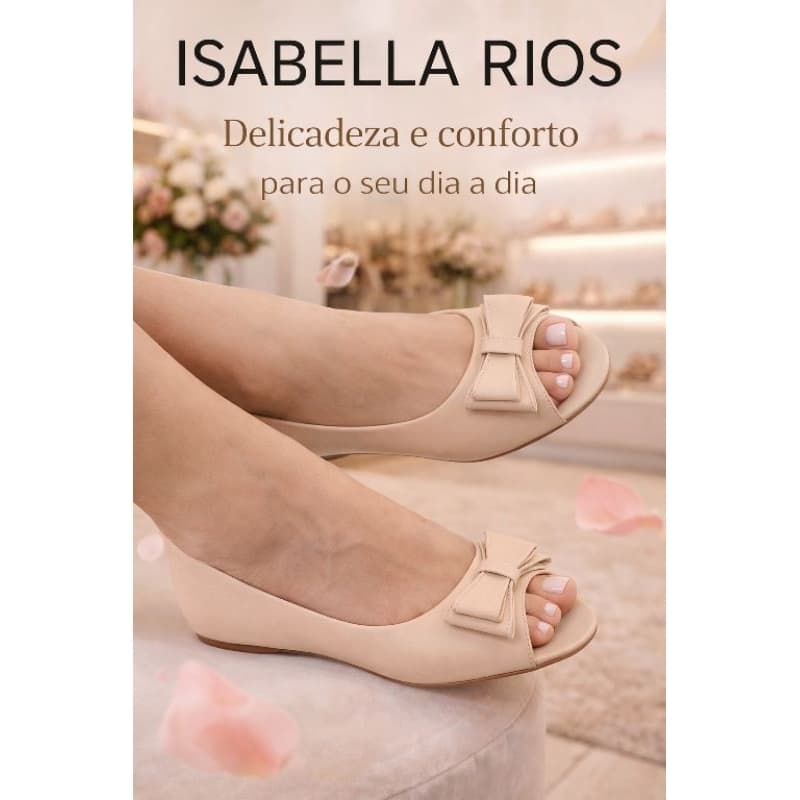 SAPATILHA PEEP TOE TOTAL CONFORT NAPA NUDE ISABELLA RIOS  ESPUMA NO CALCANHAR.