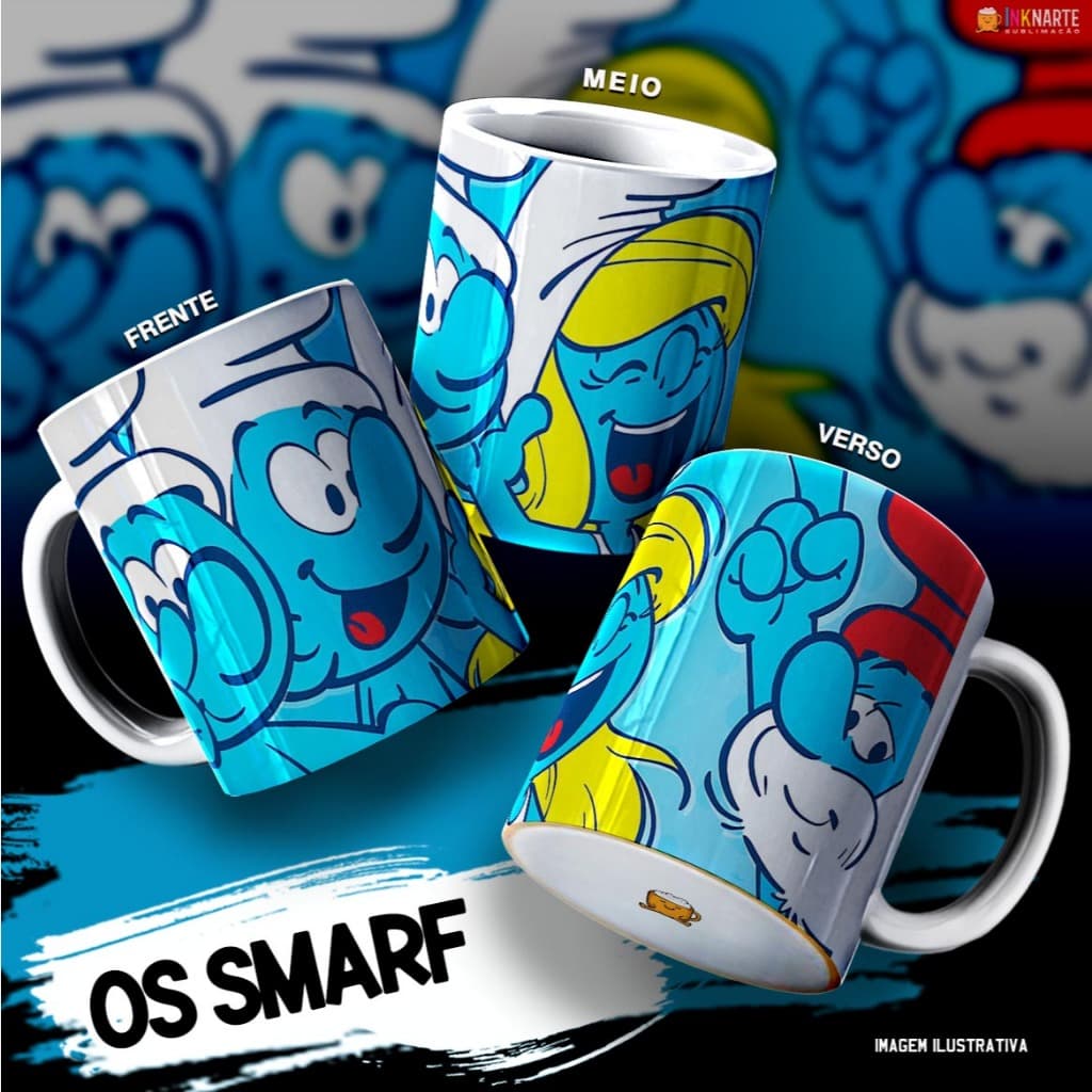 Caneca Smurfs 325ml Cerâmica | Caneca Personagens Desenho Presente