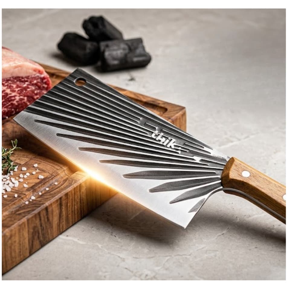 Cutelo Faca 30cm Aço Inox com Cabo de Madeira para Cortes Pesados, Carnes, Ossos e Legumes