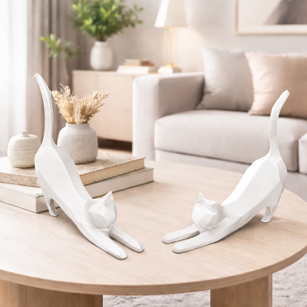 Kit 1 Esculturas Decorativas Gato Minimalista Moderno Sala Quarto Escritório