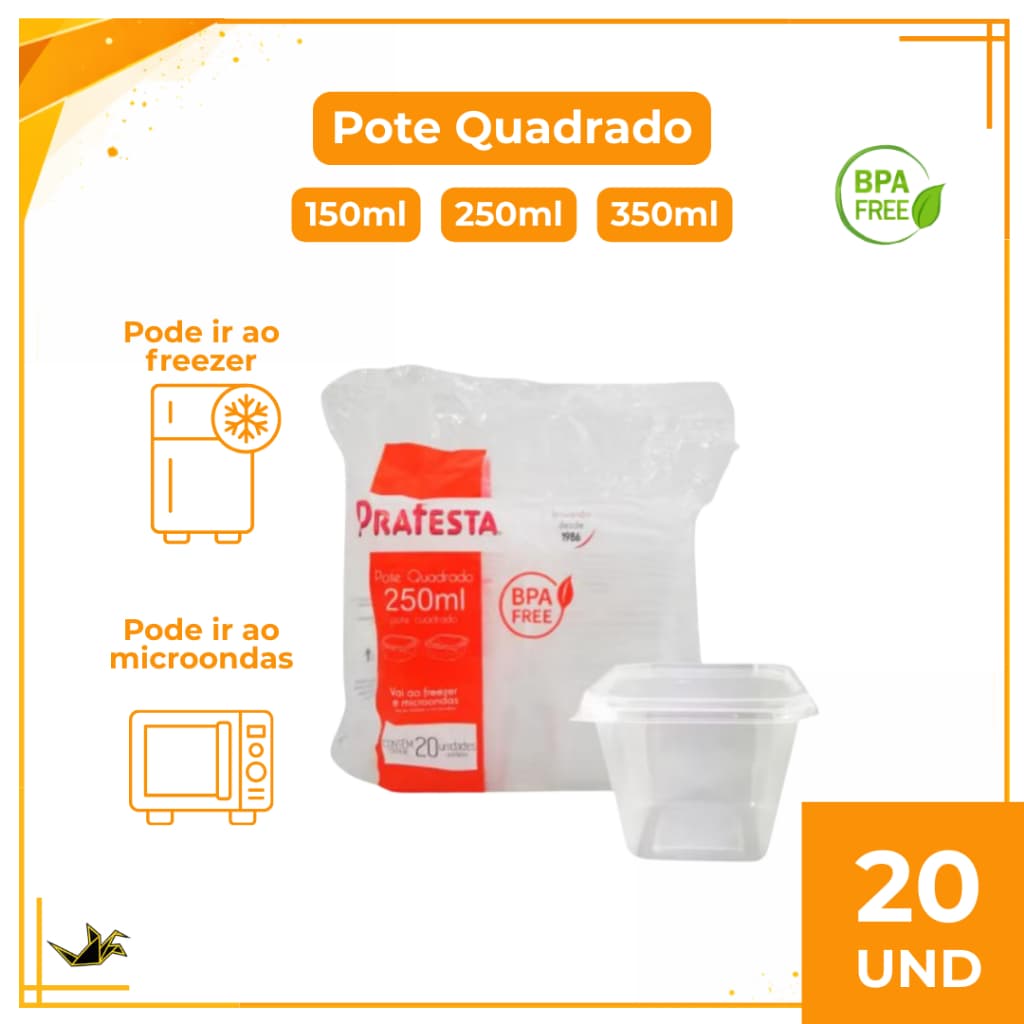 Pote Quadrado PraFesta com Tampa Transparente Pote Plástico para Doces Sobremesas e Alimentos