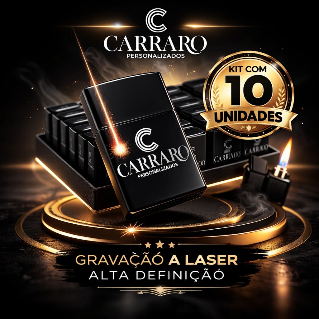 🔴 Kit 10 Isqueiros Premium Black Piano - Personalização Laser HD (Recarregável)
