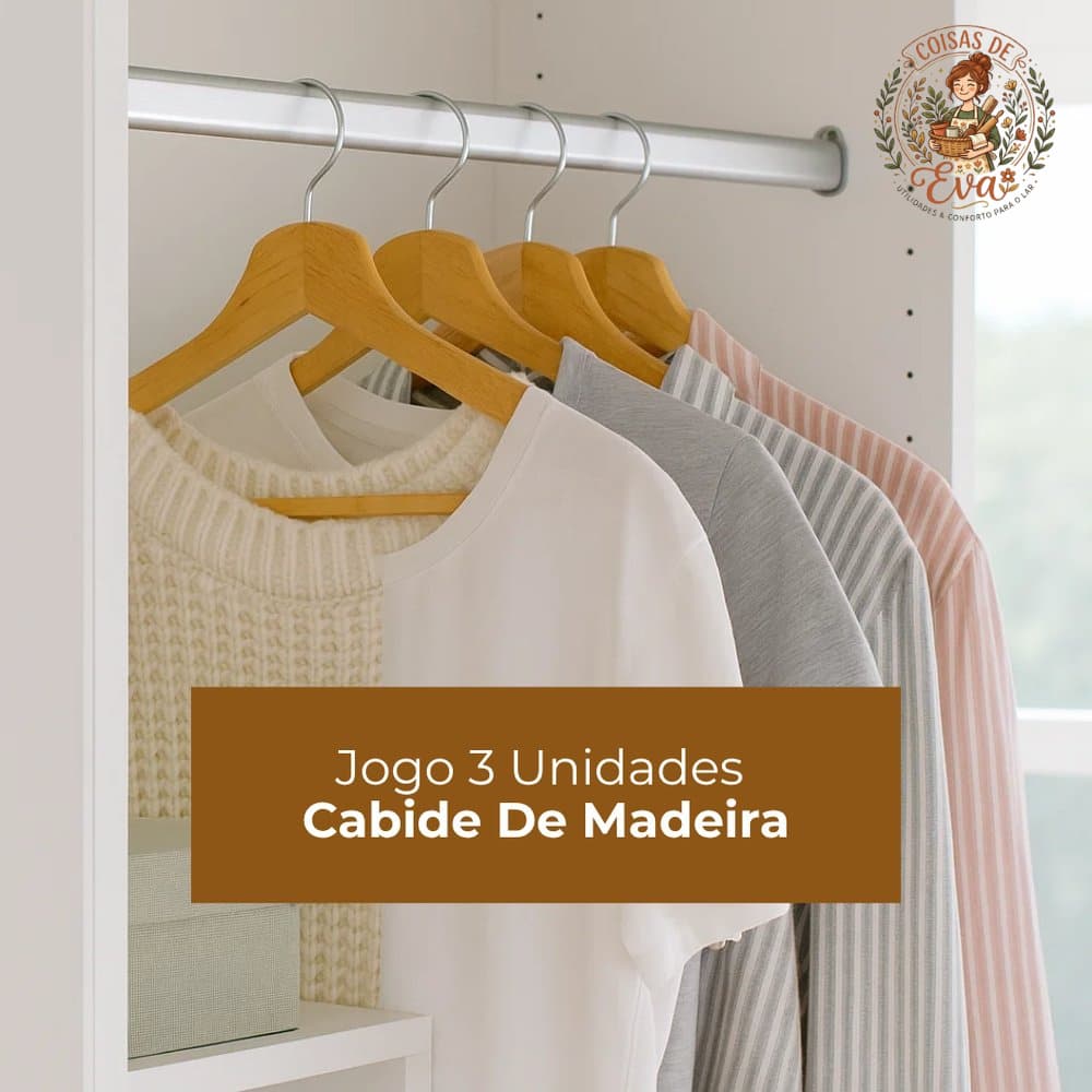 Kit 3 Unidades Cabides De Madeira com Verniz - Giratório, prático