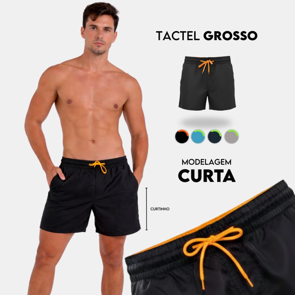 Short Curto Masculino Tactel Grosso Bolsos Laterais Calção Praia Verão Treino Neon