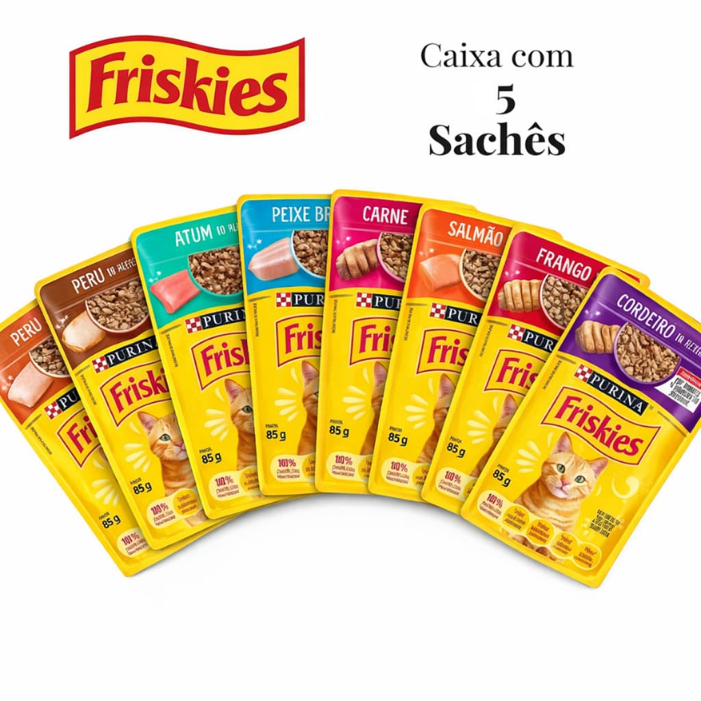 Kit 5 UNIDADES Sachê Friskies 85g Alimento Úmido Gatos
