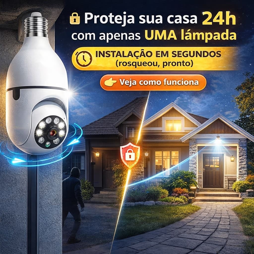 Câmera Lâmpada WiFi 360° Full HD Visão Noturna Áudio Bidirecional Segurança IP