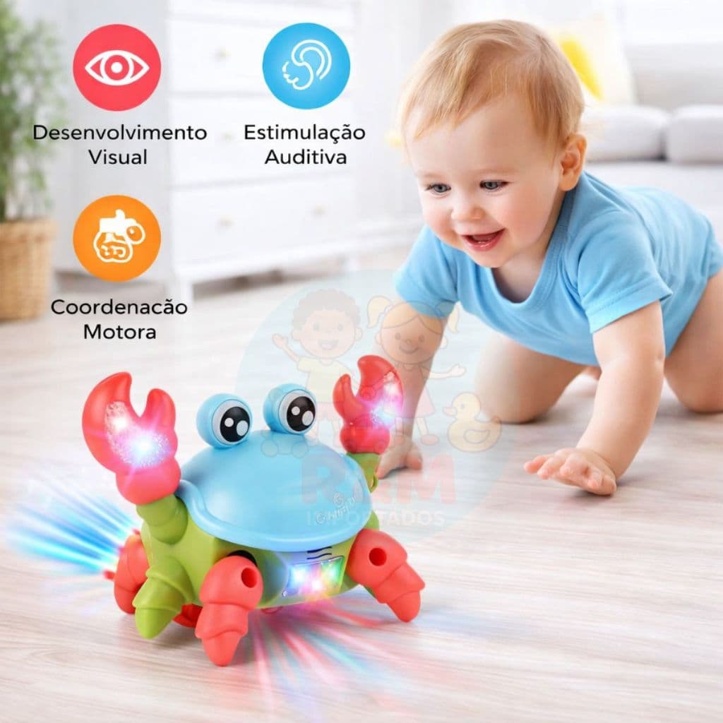 Brinquedo Caranguejo Infantil Dançante Robô Som E Luz Crianças Bebe Carangueijo Fujão