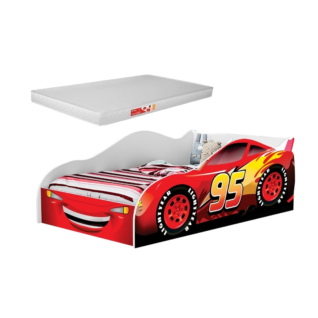 Caminha Infantil Carro Vermelha com Colchão MDF Quarto infantil Estilo Corrida Proteção Lateral