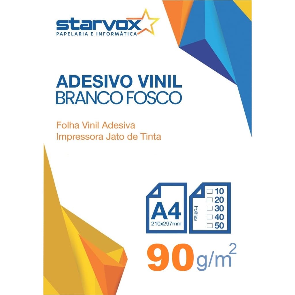50 Folhas Papel Vinil Filme Adesivo 90g A4 P/ Jato De Tinta Cor Branco Fosco