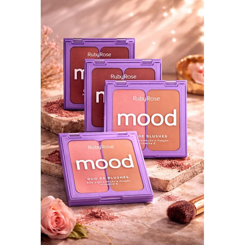 Duo de Blush Ruby Rose Mood | Blush Compacto 2 Cores Alta Pigmentação Efeito Natural