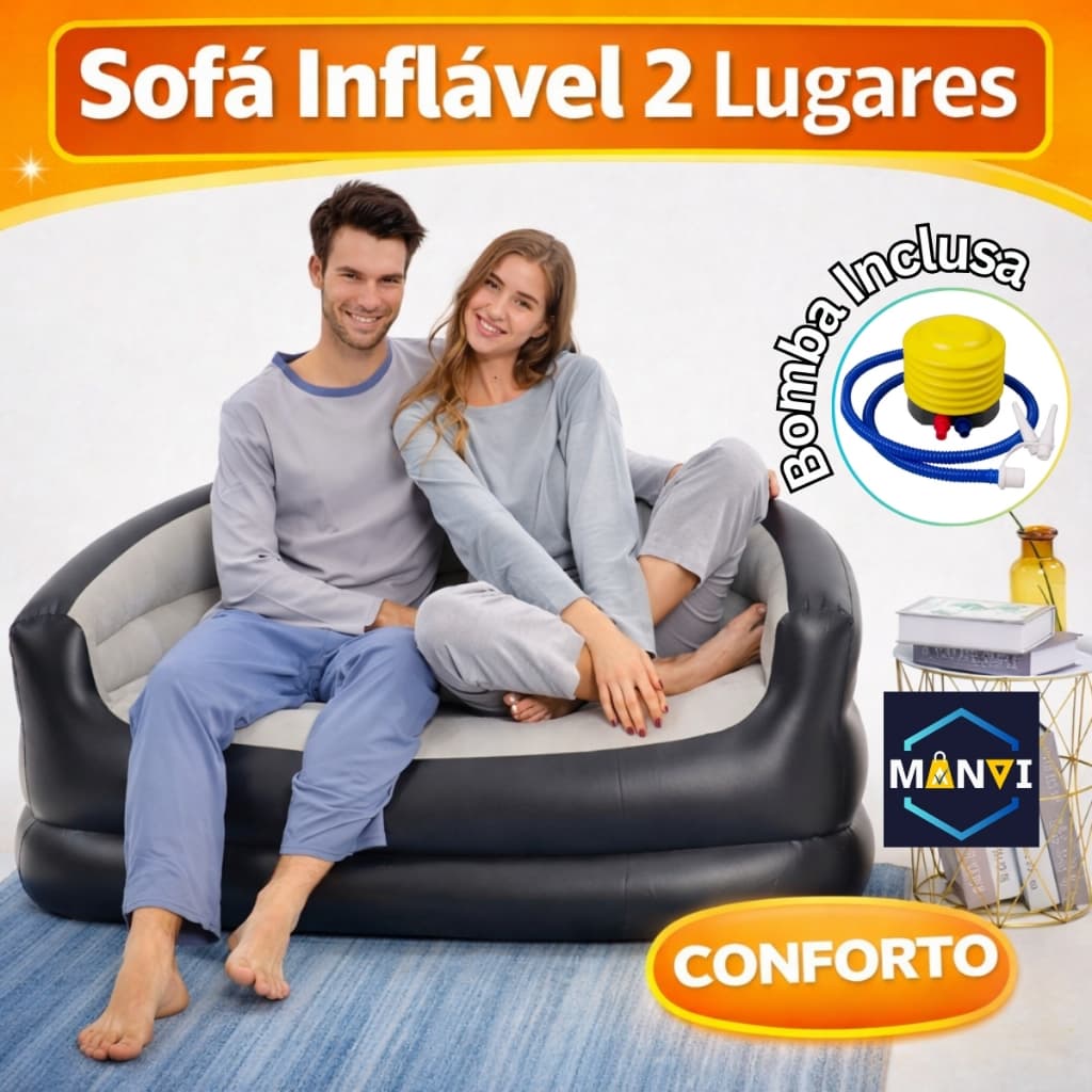 Sofá Puff Inflável 2 Lugares Cadeira Assento Poltrona Encosto Descanso Espreguiçadeira Pufe Piscina