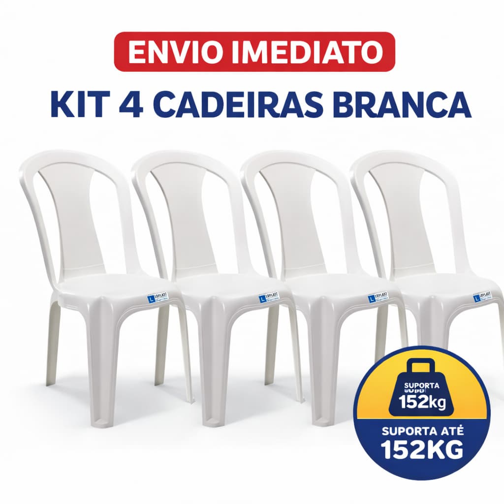 Kit 2 ou 4  Cadeiras Bistrô Branca ou Preta Plástico Reforçado Até 152kg Empilhável