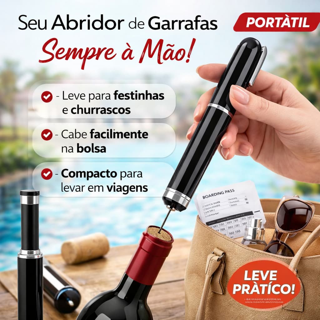 Saca Rolhas Automático Abridor Vinho Pneumático Preto Praticidade Rapidez