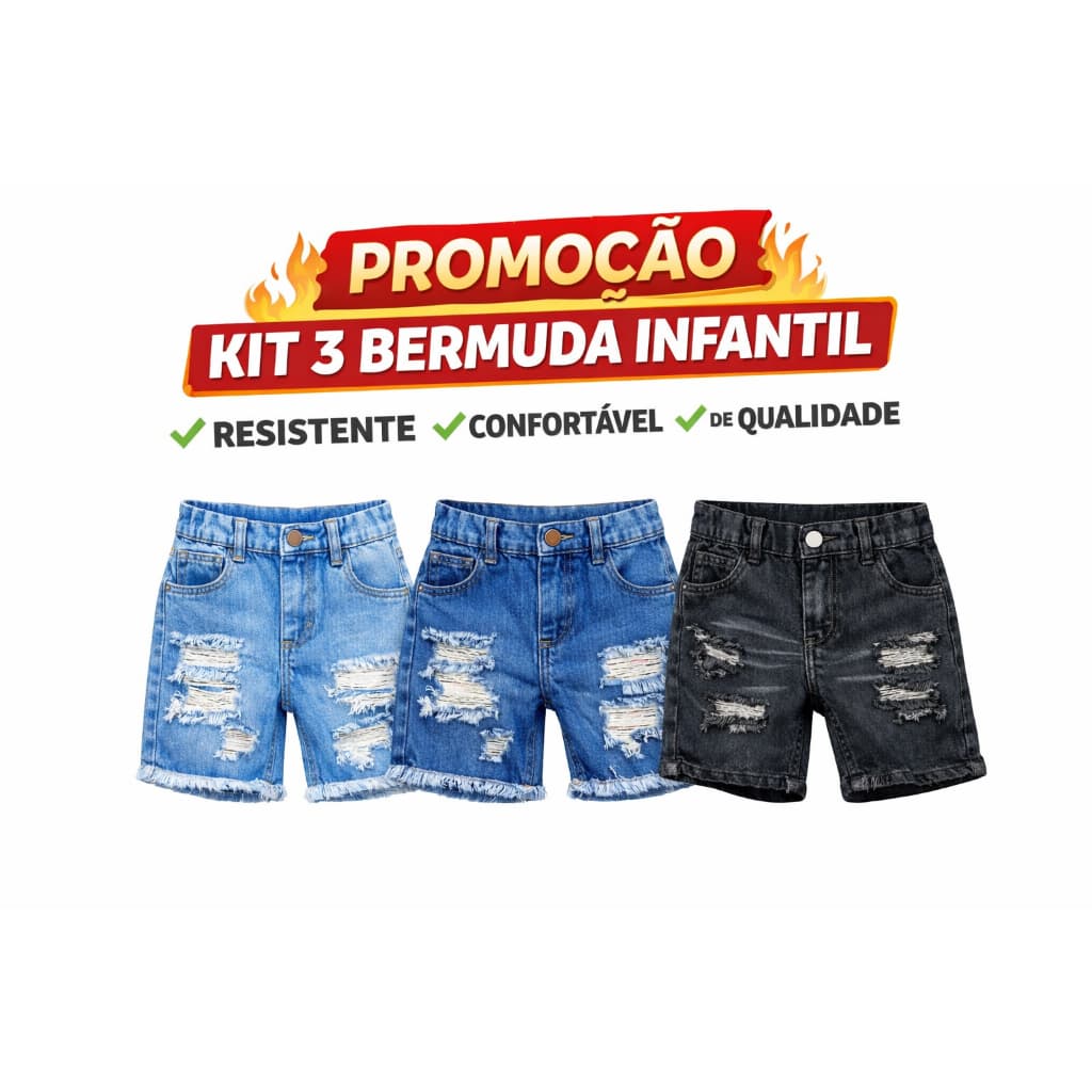 kit 3 Bermuda Infantil Jeans Menino Barata Conforto, para o seu Dia a Dia Promoção
