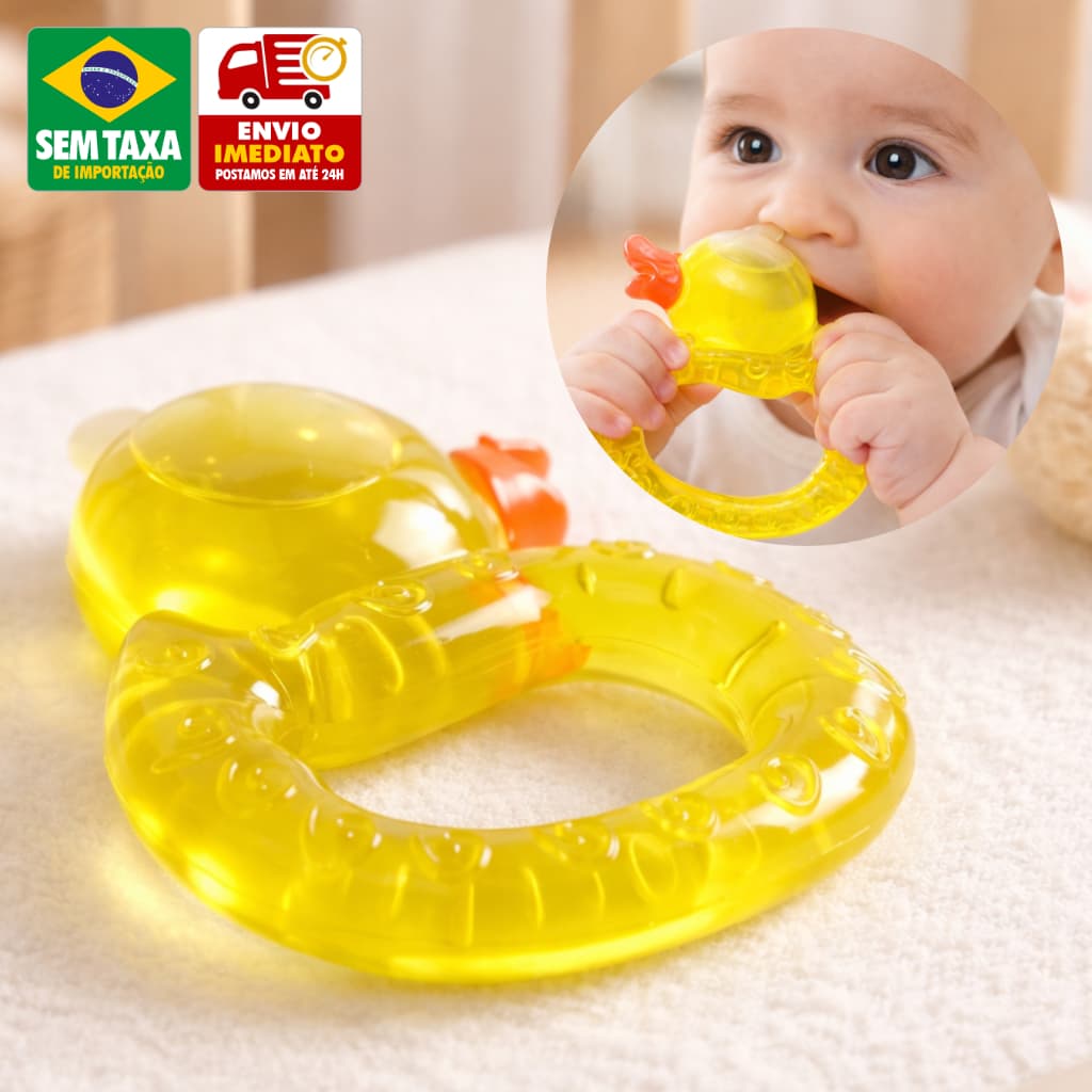 Mordedor para Bebê EVA Patinho com Água Refrescante Alívio Dentinhos Gengiva Sensível Inmetro