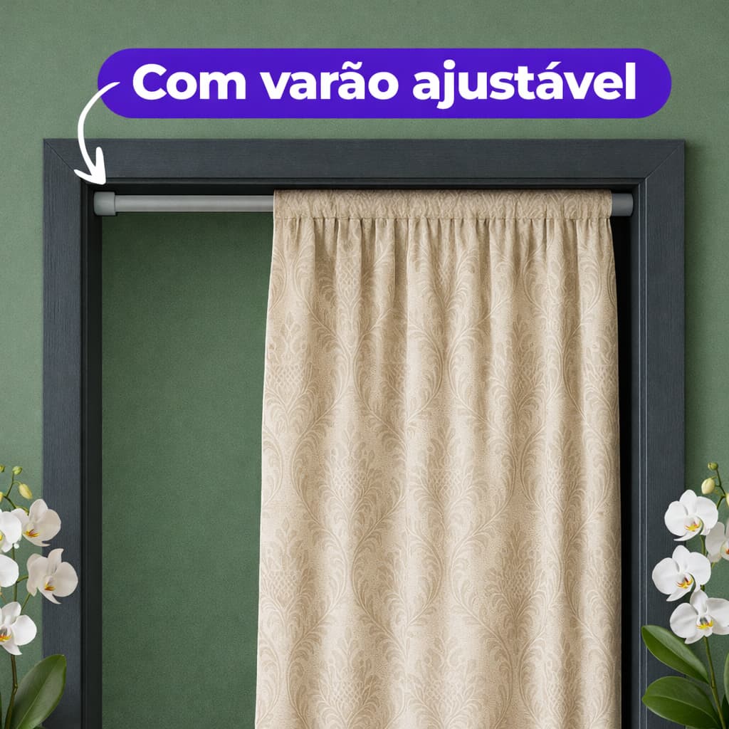 Kit Cortina com Varão Ajustável Extensível – Cortina Pronta com Suporte Incluso
