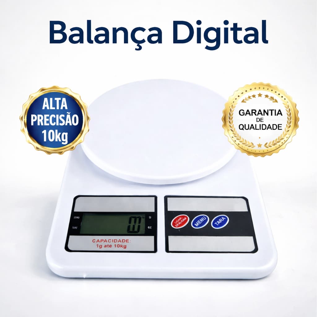 Balança Digital Cozinha 10kg Alta Precisão 1g Display LCD Função Tara Dieta Confeitaria Receitas